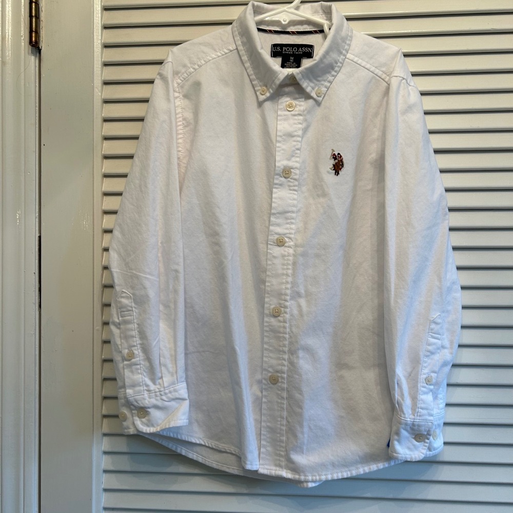US Polo ASSN Boys‎ White Long Sleeve Button Down Shirt Medium School